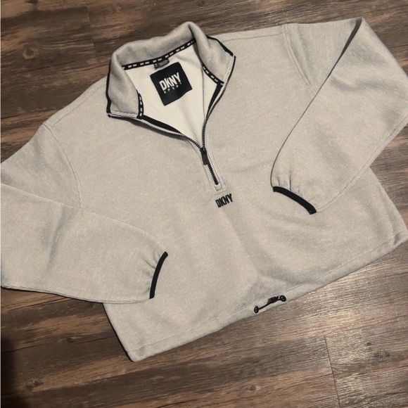 Dkny Other - DKNY Light Gray Quarter-Zip Sweater with Black Trim